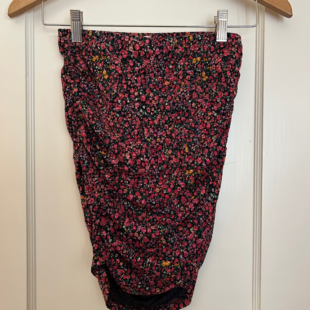 Leith Floral Midi Skirt - Black and Pink